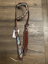 Horse Tack - NEW Hand Painted Single Ear Leather Western Headstall
