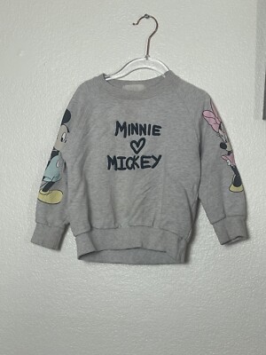 Zara Kids Minnie Loves Hearts Mickey Love Sweater Gray Size 5 Long
