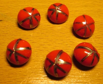 BOUTONS anciens PÂTE de VERRE OPAQUE ROUGE & ARGENTé ART DECO lot de 6 boutons - Photo 1/2