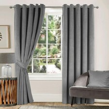 Thick Velvet Curtains Blackout Ring Top Eyelet Curtains Ready Made Fully Lined