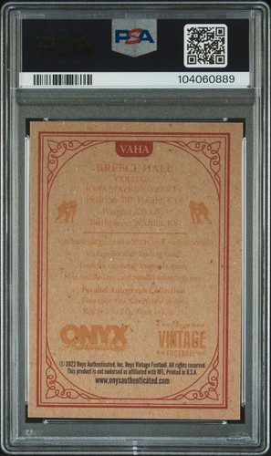 2022 Onyx Vintage ON CARD AUTO Breece Hall PSA 9 Mint #VAHA Green Ink /50 Jets - Bild 3 von 3