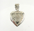 .925 Sterling Silver Heart Locket Pendant Engraved 1.25"