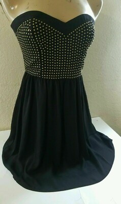 Sexy Strapless Sweetheart Mini Black Dress Gold Studs Juniors Ladies New w/Tags | eBay Sexy Strapless Sweetheart Mini Black Dress Gold Studs Juniors Ladies New w/Tags | eBay
