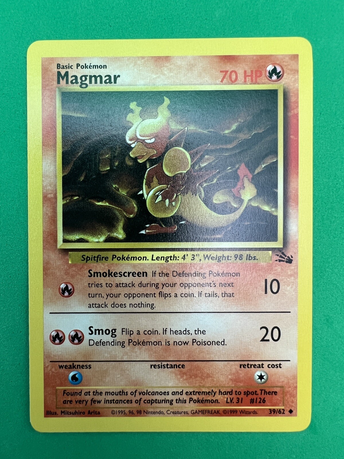 1999 magmar pokemon card value #36 Base 1st Edition Shadowless PSA 8 (Graded)  Pokenpopcollect Fire Fire Smoke Bomb (10) If the Defending Pokmon tries to attack during your opponents next turn Magmar [1999-2000] #36 Prices |