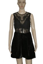 Free People Marlie Lace Mini Dress Velvet Sheer Black Smocked Bell Sleeve New S