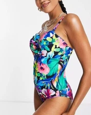 FIGLEAVES Hawaii Bandeau One Piece Underwire Swimsit Hibiscus Size 38DD NWT💐