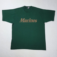 Vintage Marines USMC T-Shirt Men's Size Large Green Single Stitched Military