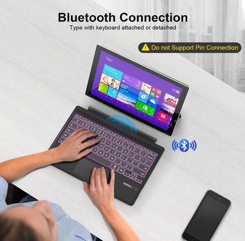 Portable Wireless Bluetooth Keyboard w/7-Color LED Backlit for Surface Pro 7/6/5 - Picture 2 of 9