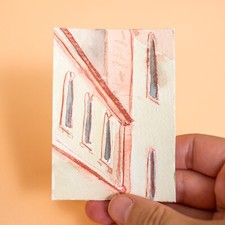 ACEO watercolor original from Lisbon Graça church wall element