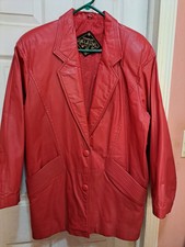 New! Charles Klein 3/4 Length Red Leather Jacket Size M