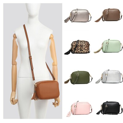Schicke schlichte kleine Umhängetasche mit Quaste Schultertasche Damen Kunstleder gold Hardware Tasche