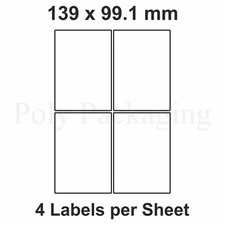 Image of A4 Printer Labels(4 PER SHEET)(99.1x139mm) Plain Self Adhesive Address Sticky