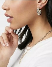 💜NEW €36 WHISTLES Textured Hoop Earrings in Gold Chunky Statement ASOS SOLD OUT