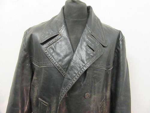 VINTAGE WW2 GERMAN LEATHER KREIGSMARINE HALF BELT JACKET SIZE L - Picture 2 of 21