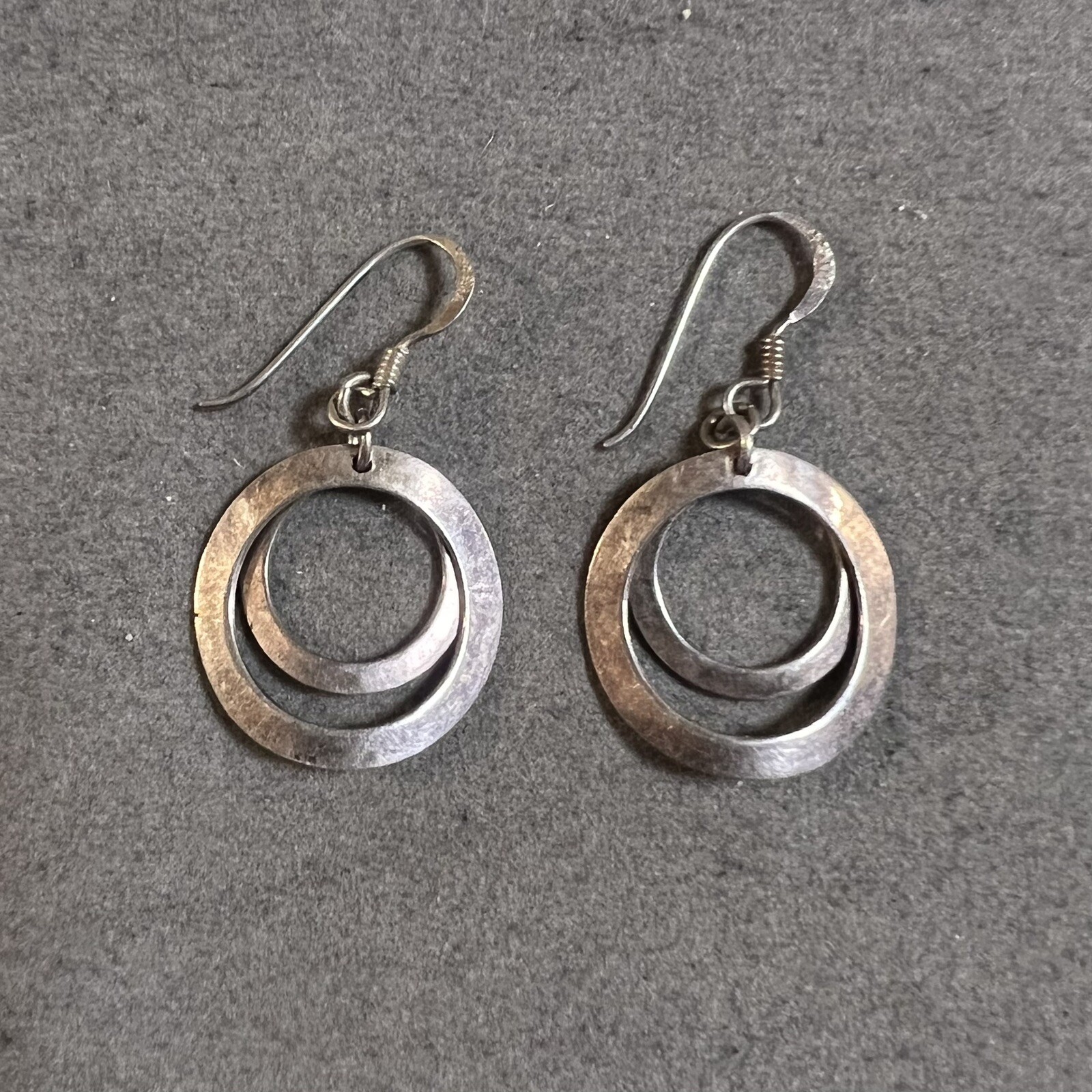 Vintage Artisan Double Circle Dangle Drop Sterlin… - image 4