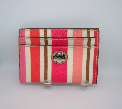 COACH Pink Stripped Tiny Leather Wallet for Credit Cards & Money EXCELLENT! - Picture 4 of 5