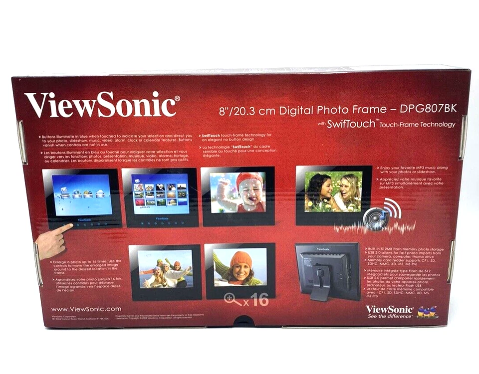 ViewSonic 8" Digital Photo Frame Music MP3 New 512MB Storage USB 2.0 - Image 3 of 4