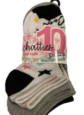 Chatties Low-Cut Ankle Socks 10 Pairs Youth Girls Stripped Stars Size 6-8 Pink