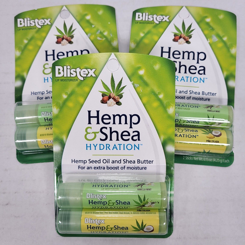 (3) Blistex Hemp Shea Hydration Lip Moisturizer 2 Pack Vanilla Mint Pina Colada