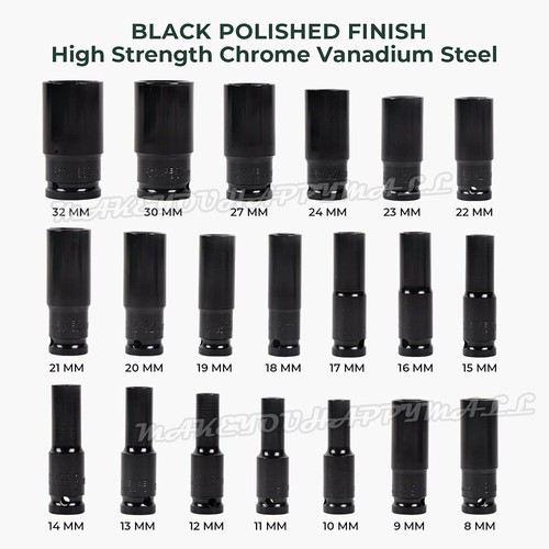 10/20Pcs 8-32Mm 1/2 inch Drive Deep Impact Socket Set Heavy Metric Garage Tools - Picture 3 of 11