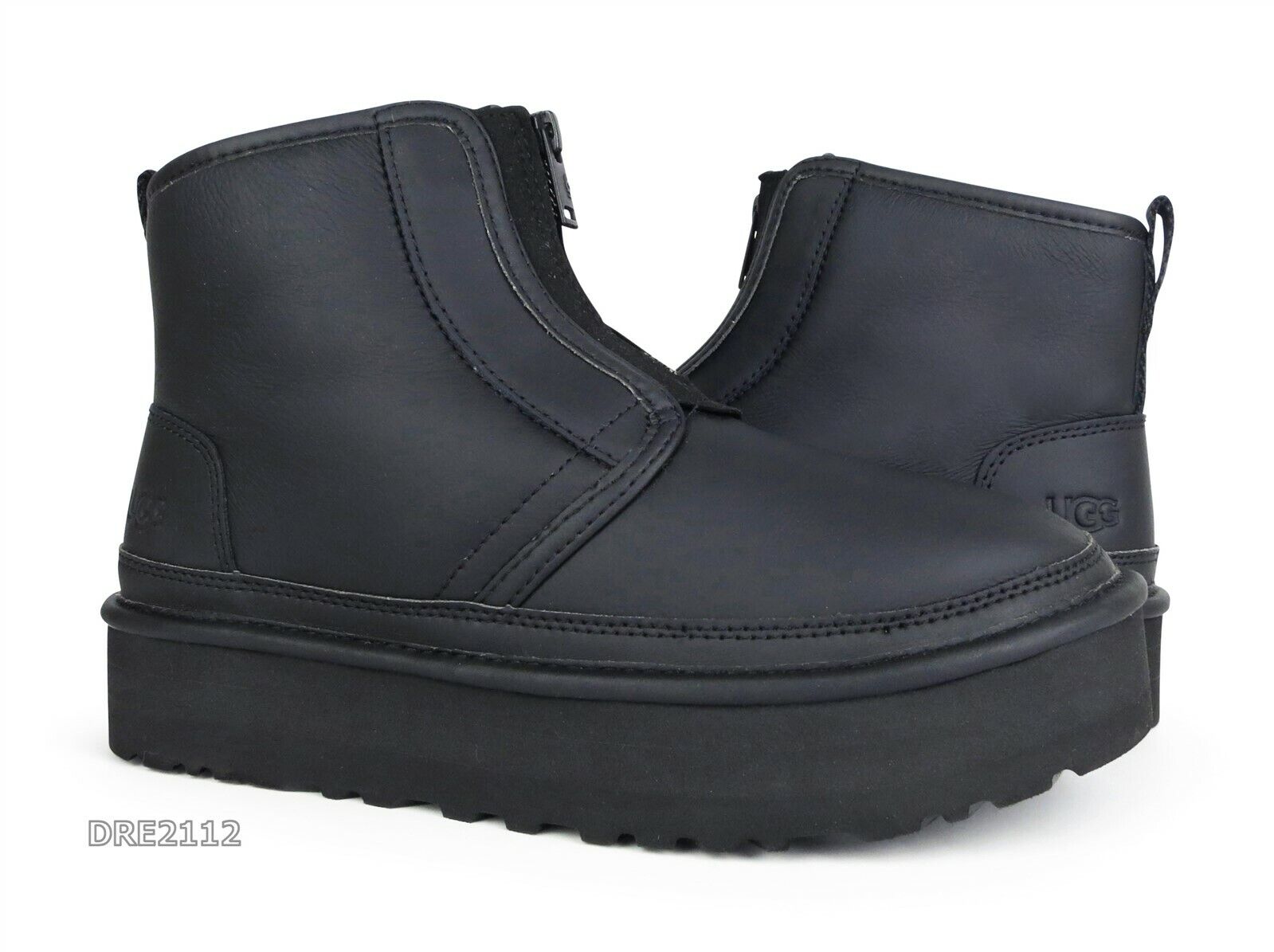 UGG Neumel Platform Zip Ultra Matte Black Leather Fur Shoes Womens Size 9  *NEW*