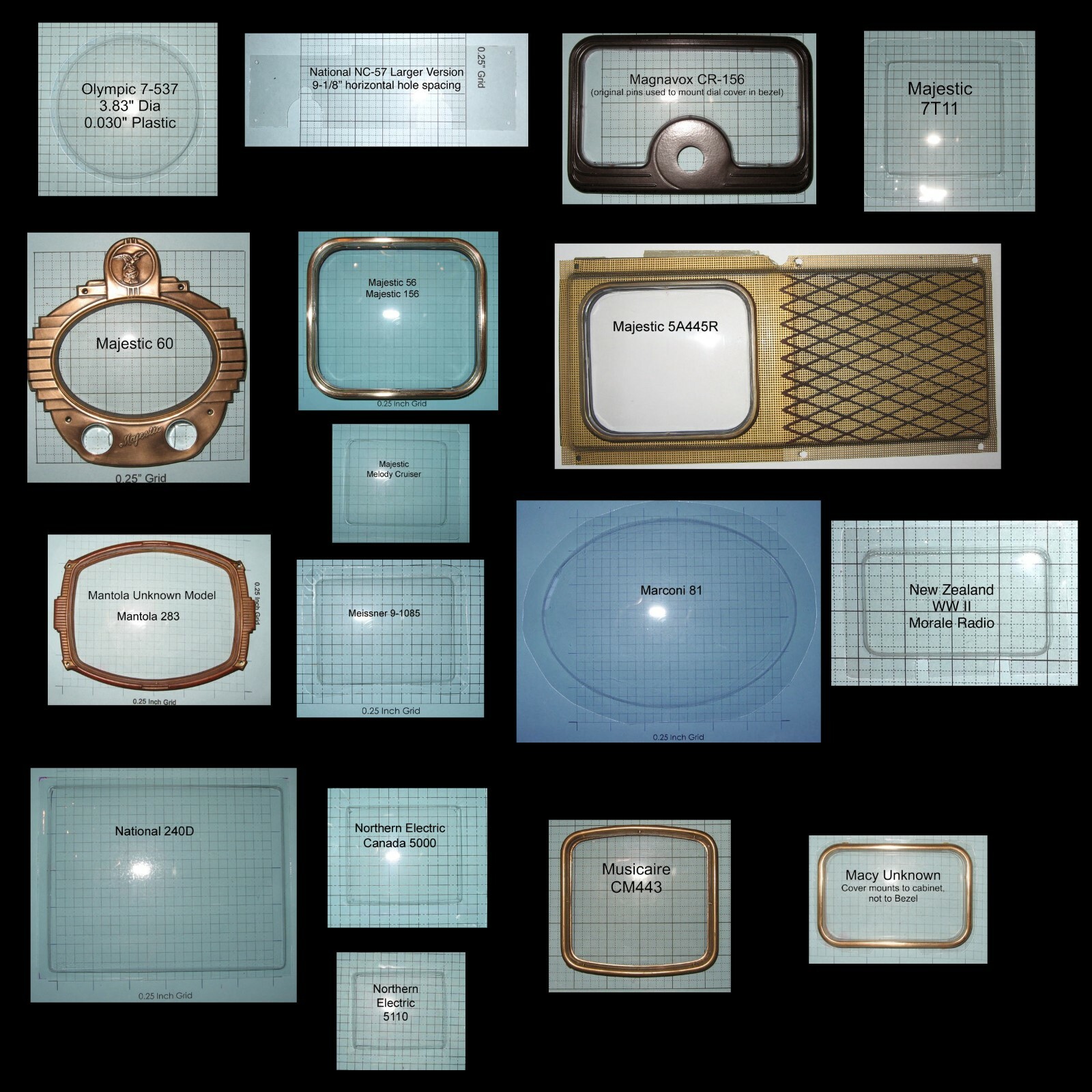 Antique Radio Dial Covers Makers HP Hallicrafters, Motorola, Philco