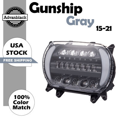 Gunship Gray ''ATTACK'' LED Headlight Fits 2015-2021 Harley Road Glide FLTR