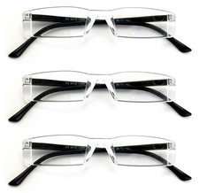 3 Pairs Small Rectangular Reading Glasses - Unisex Lightweight Spring Hinge