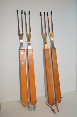 U PICK 2X TWO GRILL Fork BBQ 15'' Wooden Handle Stainless Prongs COOK Camp NEW