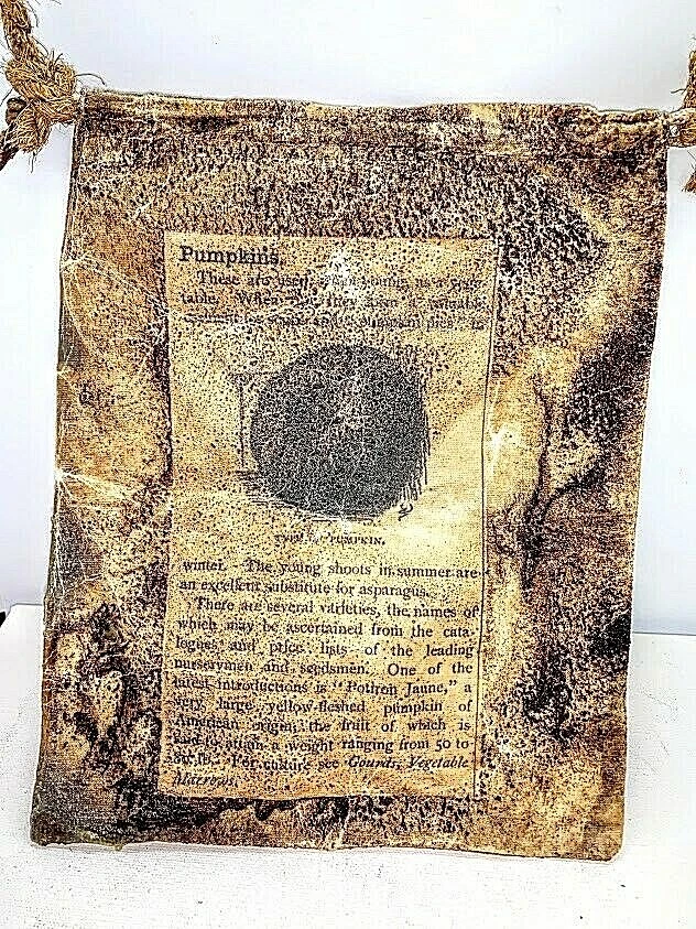 Bolsa de cosecha de calabaza de cera sumergida a mano primitiva con colgador de cuerda 8" x 10" Foto 4 de 4