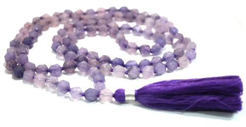 Amethyst Mala Beads, Diamond Cut Faceted 108 bead Mala, Amethyst Mala Necklace - Picture 7 of 8