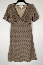 Loft Ann Taylor Dress Womens 6P Brown Faux Wrap Pullover High Waist Short Sleeve