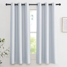 Bedroom Blackout Curtains 45 Inch Length - Greyish White Drapes for Window Curta