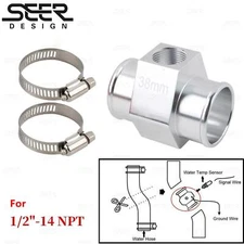 38mm Joint Pipe Radiator Hose Adapter For 1/2" - 14NPT Water Temp Gauge Sensor