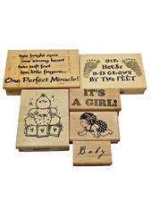Lot of 6 Vintage Newborn Baby Shower Themed Wooden Mount Rubber Stamps