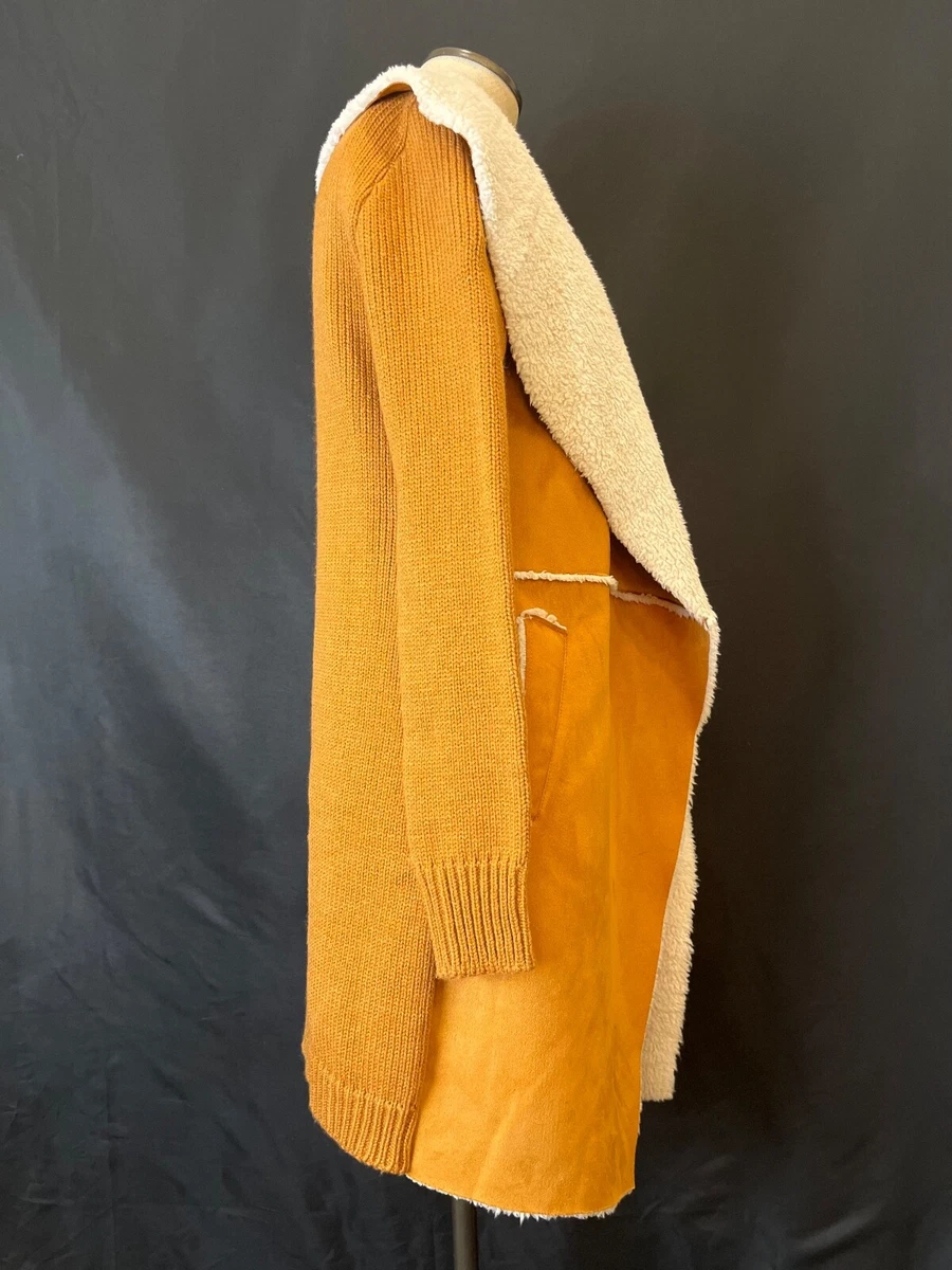 CoffeeShop Sherpa Faux Suede Sweater Jacket in Camel Women s size