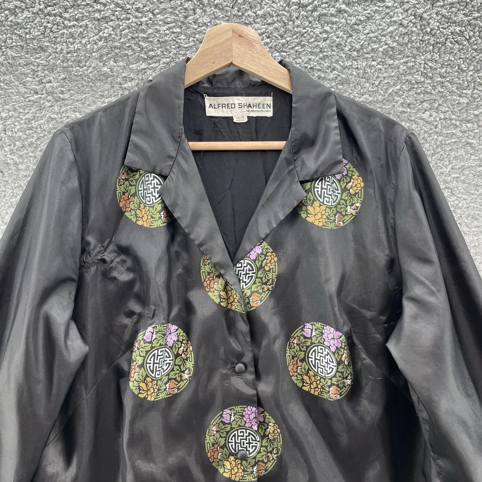 Vestido De Colección Años 60 Alfred Shaheen Mujer XL Negro Estampado Anfitriona Kimono Plumero Topper Foto 2 de 4
