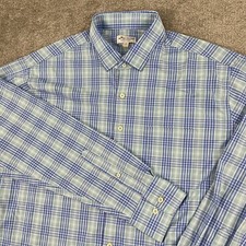 Peter Millar Summer Comfort Button Up Shirt Mens XL Blue Green Plaid Performance