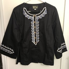 Bob Mackie Wearable Art Stretch Jacket Top Embroidery Gold Buttons Sz XL NEW