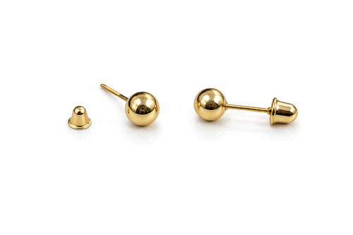14k Solid Yellow Gold Ball stud earrings with screw back round High Polish - Picture 4 of 12