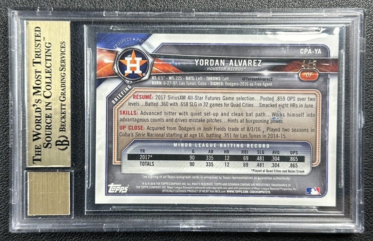 YORDAN ALVAREZ BGS 9.5 2018 BOWMAN CHROME 1ST RC AUTO RED SHIMMER REFRACTOR 4/5 view 4