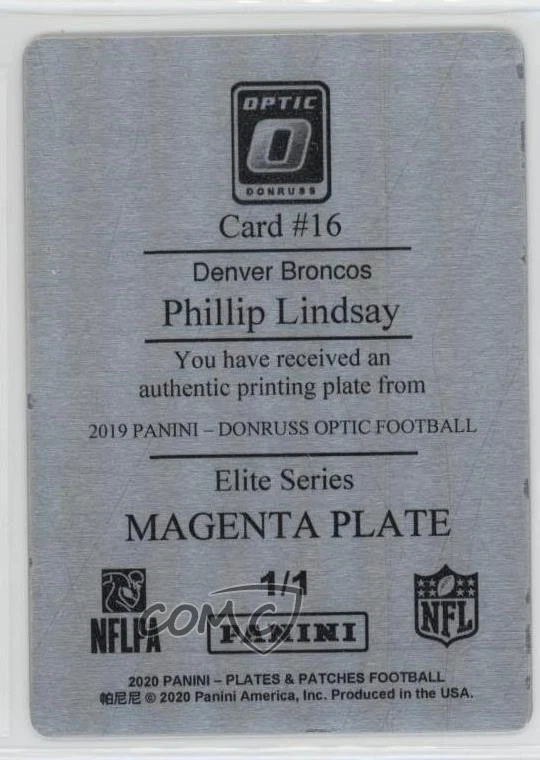 2019 Donruss Optic Elite Series Printing Plate Magenta 1/1 Phillip Lindsay 0jm6 - Image 2 of 3