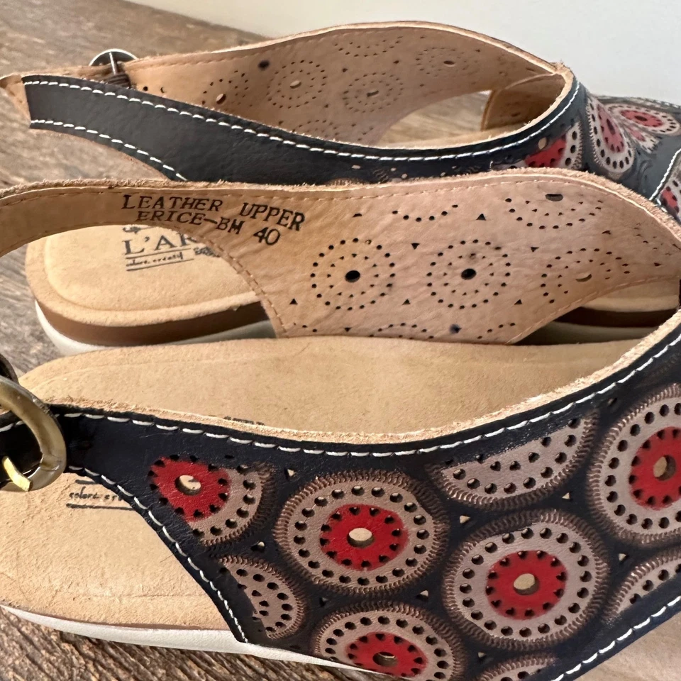 L'Artiste Erice Spring Step Leather Sandals Red Black EU 40 Funky Boho 9 - Image 4 of 4