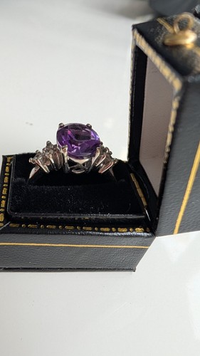 Antique Amethyst And Diamond 14k White Gold Ring - Picture 6 of 6