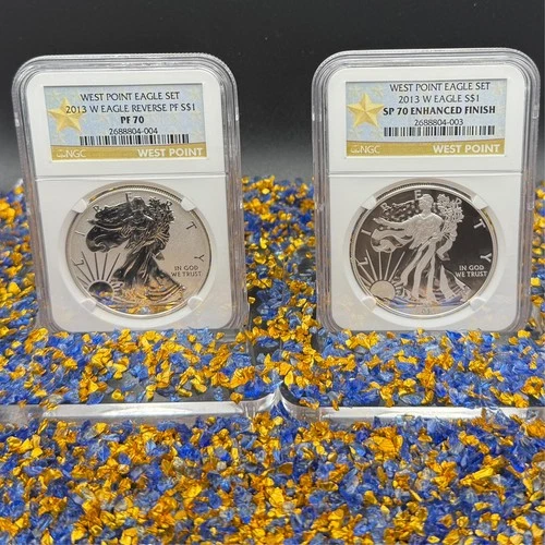 Rev Proof, Enhanced Finish 2013 W $1 Silver Eagle Set SP 70 PF70UC WP Gold Mint!