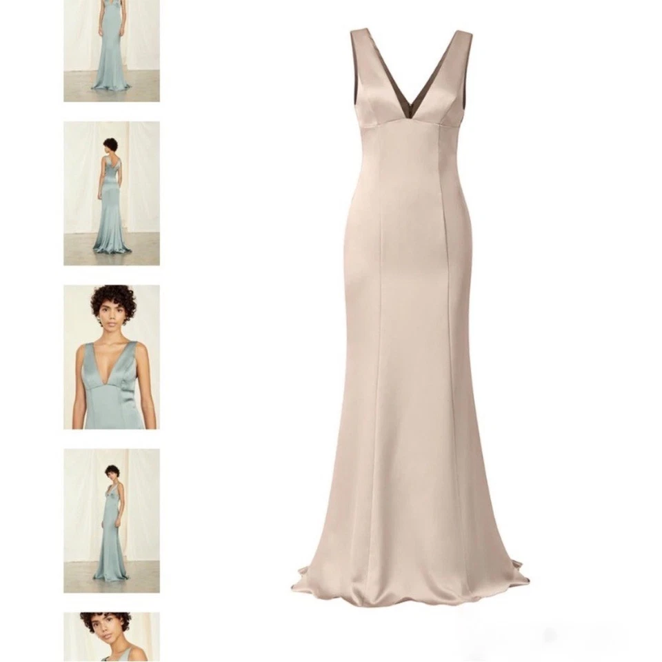 Vestido de Dama de Honor Amsale 'Leif' en Champagne Fluido Satén Talla 10 Nuevo con Etiquetas Foto 2 de 4