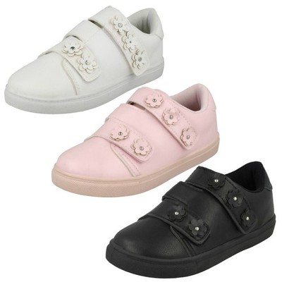 Mädchen Spot On flache Freizeit Turnschuhe Blumen Riemen Pumps Schuhe H2R460
