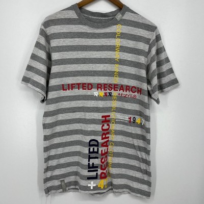 LRG T-Shirt Men's Size L Gray Striped Logo Short Sleeve Crew Neck Vtg Y2K Skate