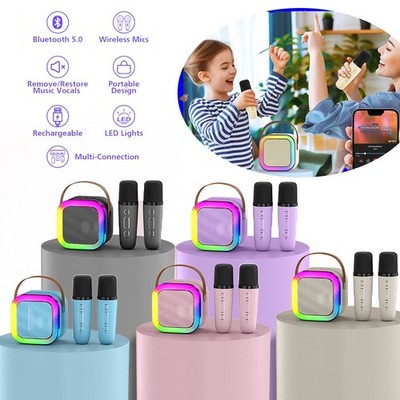 GMOX Portable Mini Karaoke Machine Bluetooth Speaker 2 Wireless Mics for Kids