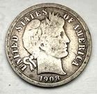 1908 Barber 10c 90% SILVER ~ Very Good? ~ Nice ~ G53